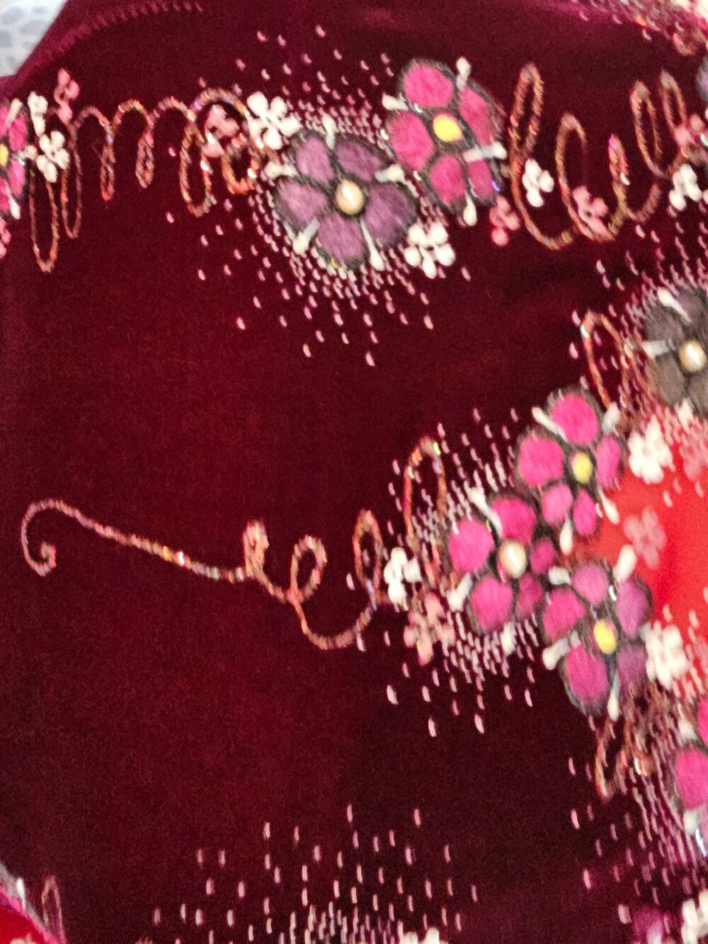 Pháo Trang Vintage Vietnamese Ao Dai – Burgundy Velvet & Red Embroidered Dress - Picture 2 of 11
